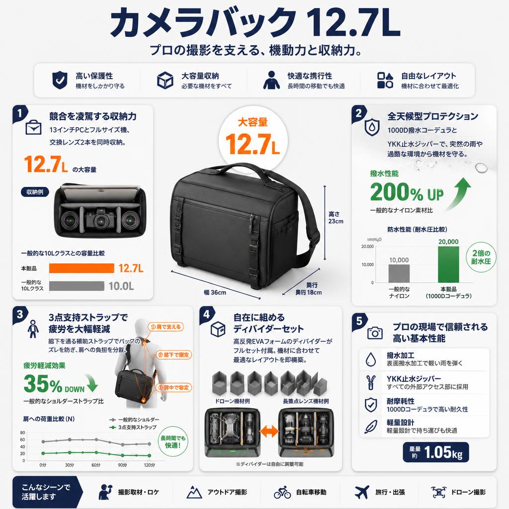 カメラバック 12.7L セールスポイント