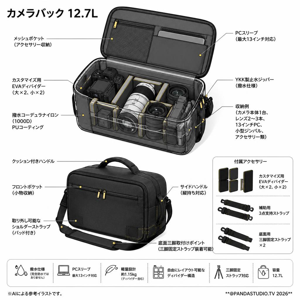 カメラバック 12.7L スペック
