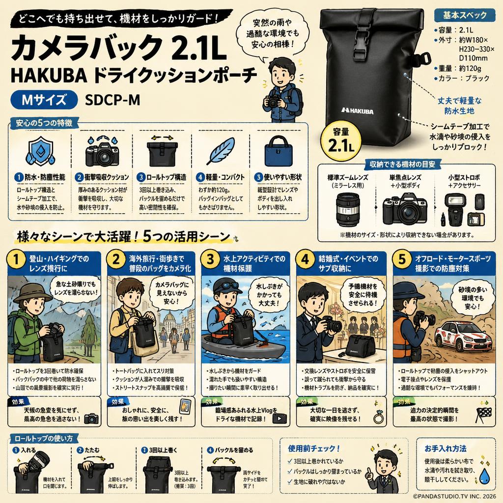 カメラバック 2.1L  HAKUBA ドライクッションポーチ Mサイズ SDCP-M 用途