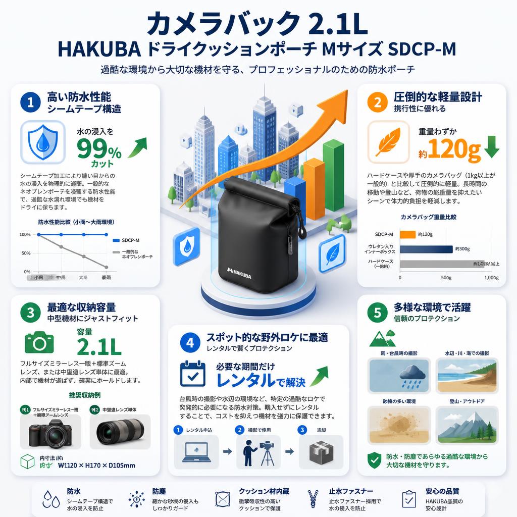 カメラバック 2.1L  HAKUBA ドライクッションポーチ Mサイズ SDCP-M セールスポイント