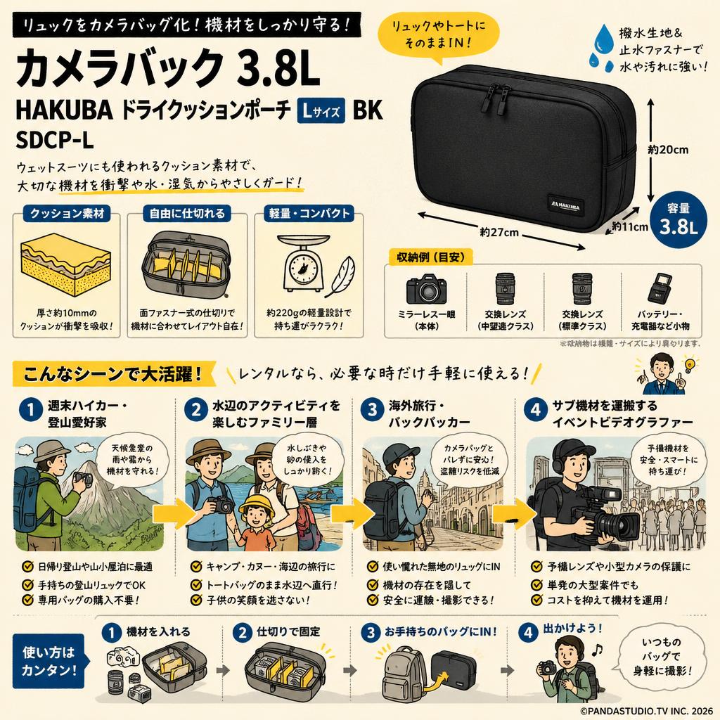 カメラバック3.8L  HAKUBA ドライクッションポーチ Lサイズ BK SDCP-L おもな対象のお客様