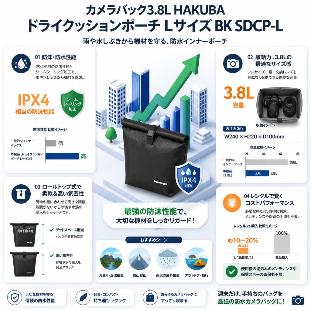 カメラバック3.8L  HAKUBA ドライクッションポーチ Lサイズ BK SDCP-L セールスポイント
