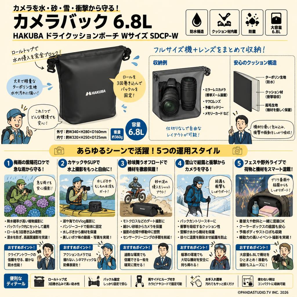 カメラバック 6.8L HAKUBA ドライクッションポーチ Wサイズ SDCP-W 用途