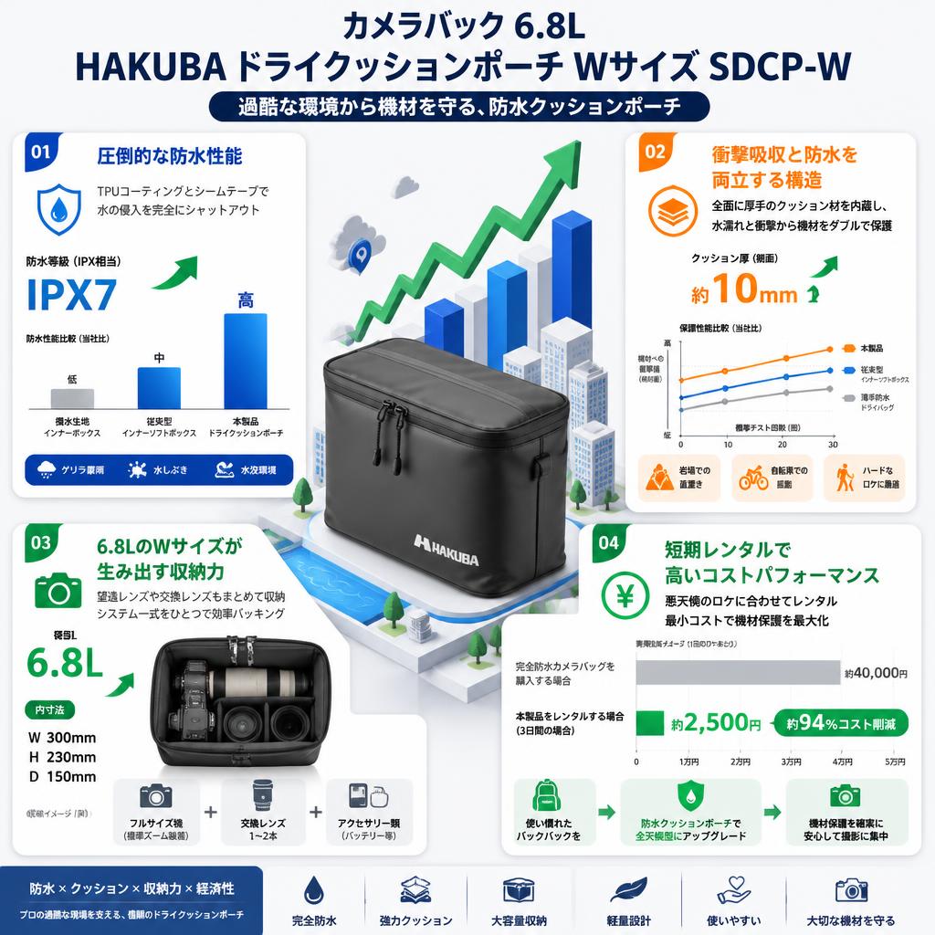 カメラバック 6.8L HAKUBA ドライクッションポーチ Wサイズ SDCP-W セールスポイント