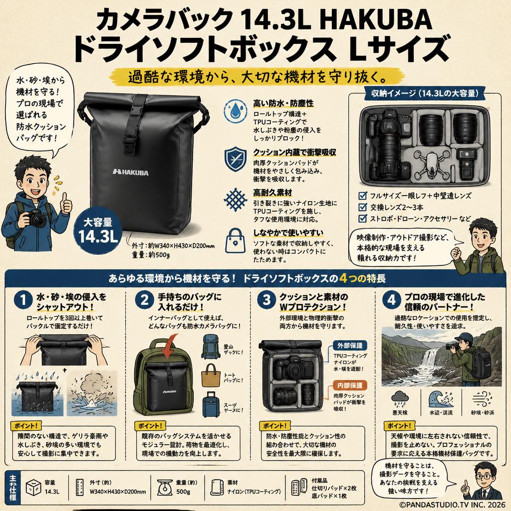 カメラバック 14.3L HAKUBA ドライソフトボックス Lサイズ 概要