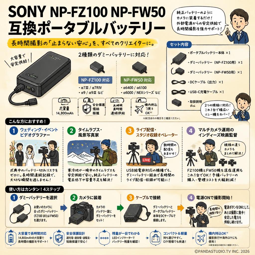 SONY NP-FZ100 NP-FW50 互換ポータブルバッテリー おもな対象のお客様