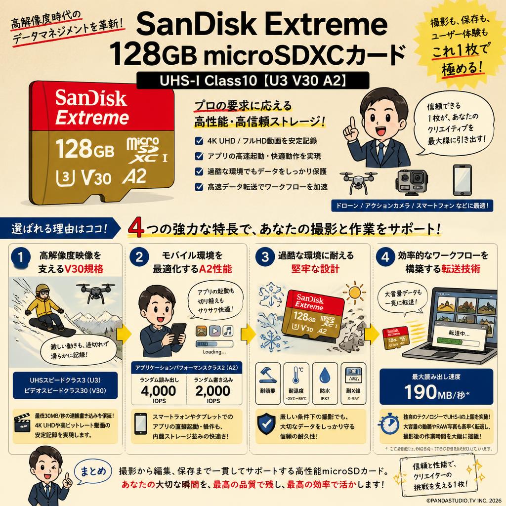 SanDisk Extreme 128GB microSDXCカード UHS-I Class10 【U3 V30 A2】 概要