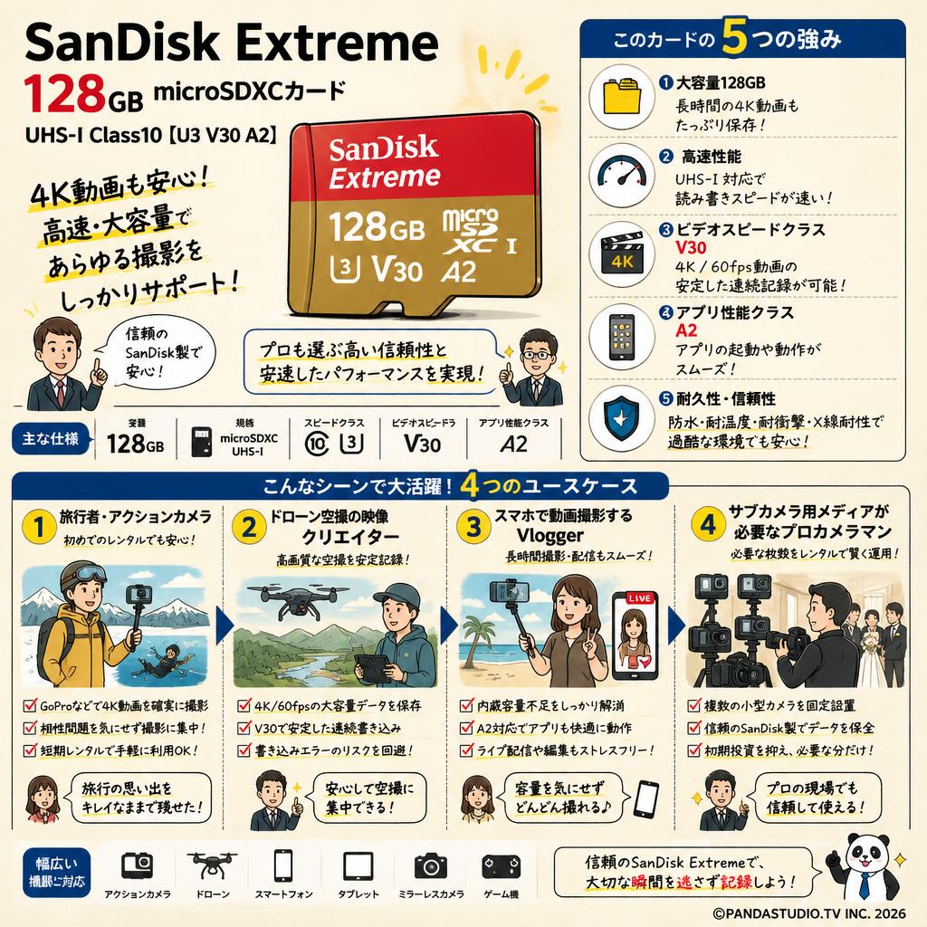SanDisk Extreme 128GB microSDXCカード UHS-I Class10 【U3 V30 A2】 おもな対象のお客様