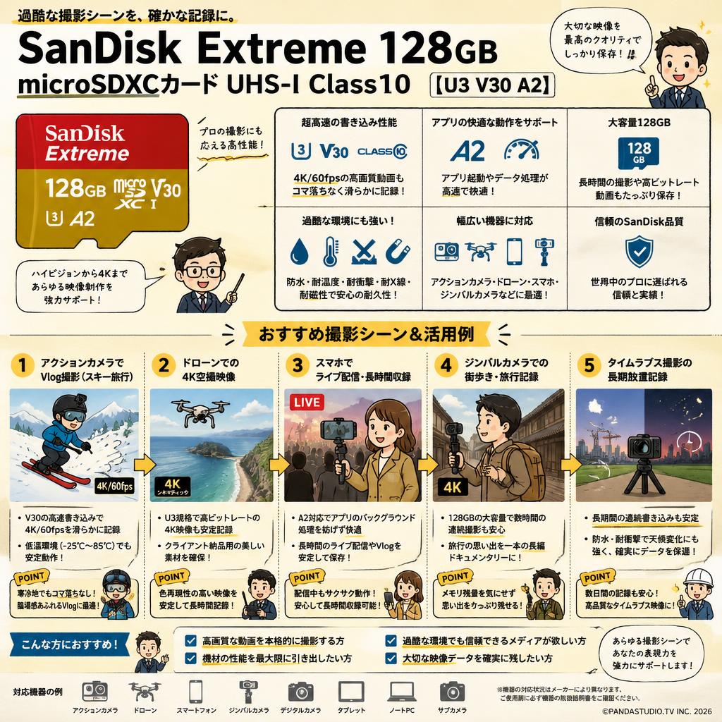 SanDisk Extreme 128GB microSDXCカード UHS-I Class10 【U3 V30 A2】 用途