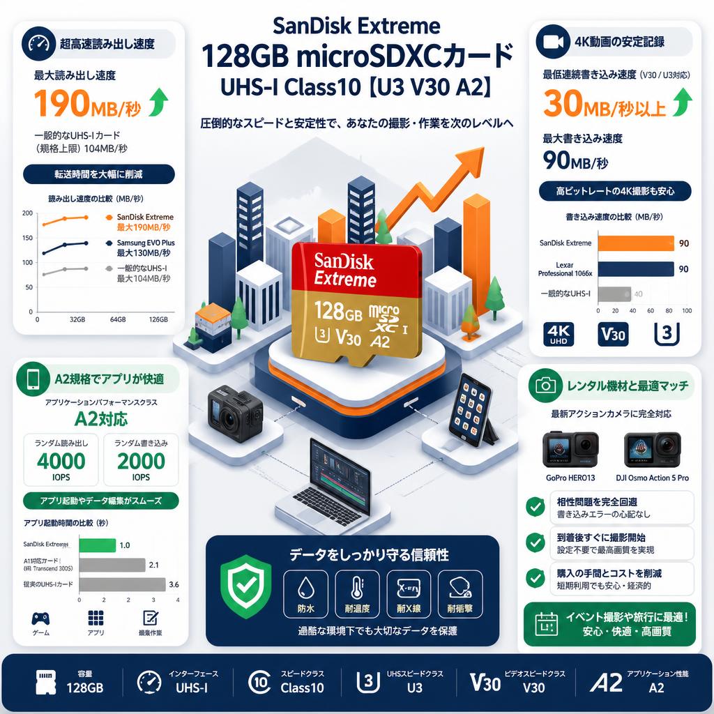 SanDisk Extreme 128GB microSDXCカード UHS-I Class10 【U3 V30 A2】 セールスポイント