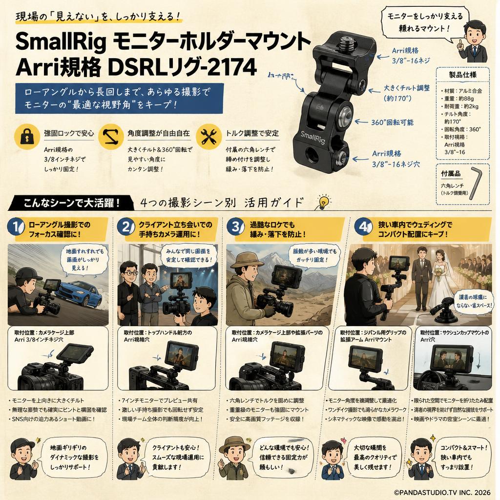 SmallRig モニターホルダーマウント Arri規格 DSRLリグ-2174 用途