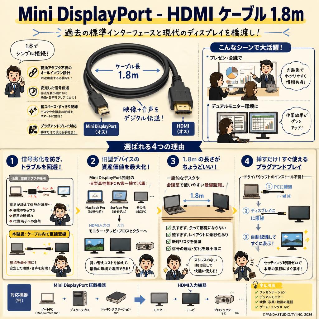 Mini DisplayPort - HDMI ケーブル 1.8m 概要