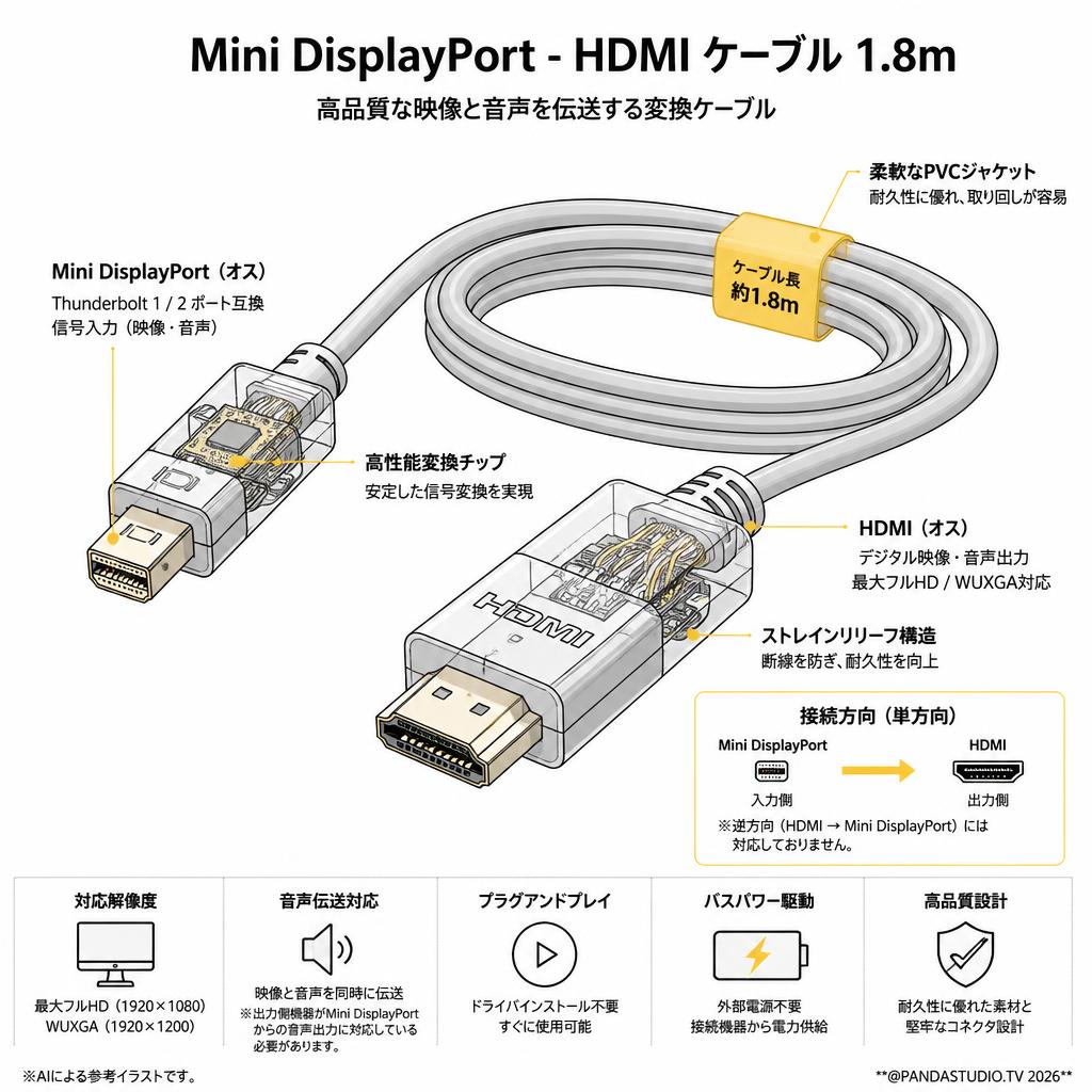 Mini DisplayPort - HDMI ケーブル 1.8m スペック