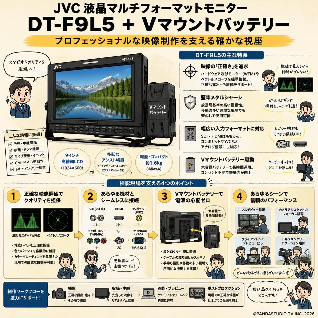 JVC 液晶マルチフォーマットモニター  DT-F9L5 + Vマウントバッテリー 概要