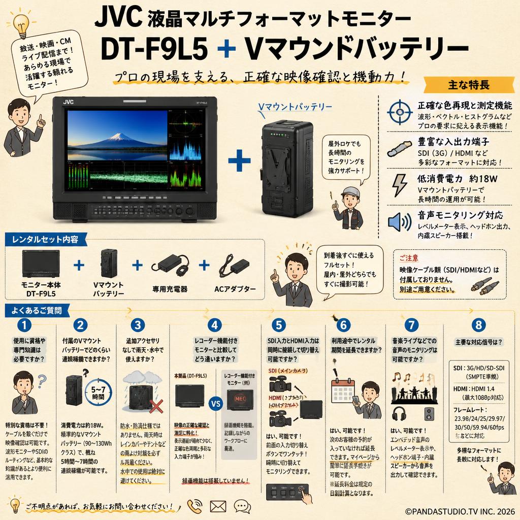 JVC 液晶マルチフォーマットモニター  DT-F9L5 + Vマウントバッテリー FAQ（よくある質問と答え）