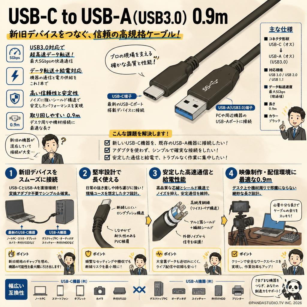 USB-C to USB-A（USB3.0）0.9m 概要