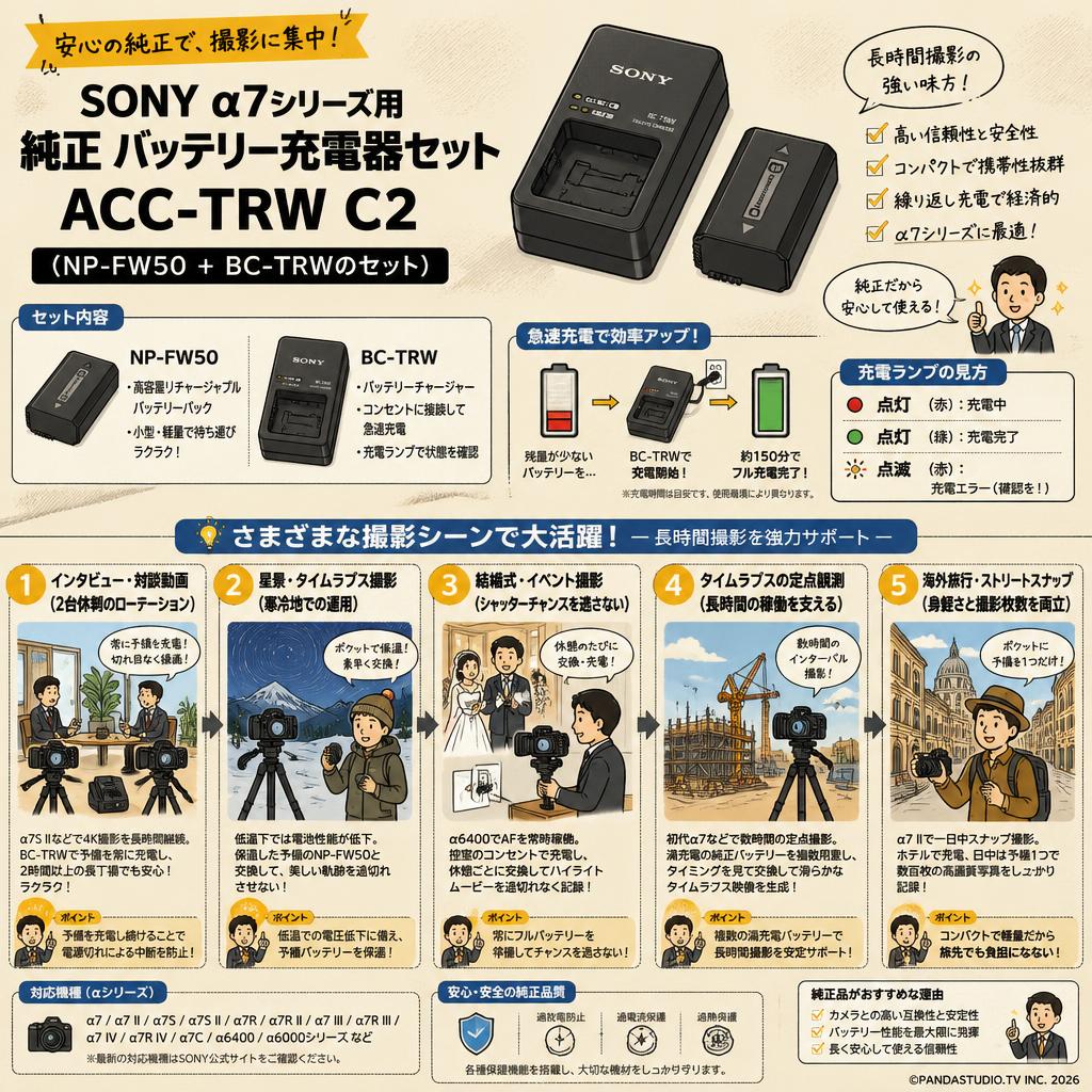 SONY α7シリーズ用 純正 バッテリー充電器セット ACC-TRW C2 (NP-FW50 + BC-TRWのセット) 用途