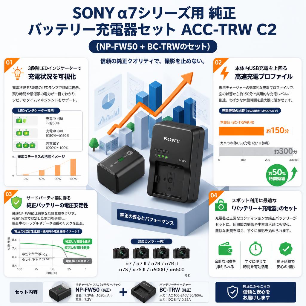 SONY α7シリーズ用 純正 バッテリー充電器セット ACC-TRW C2 (NP-FW50 + BC-TRWのセット) セールスポイント