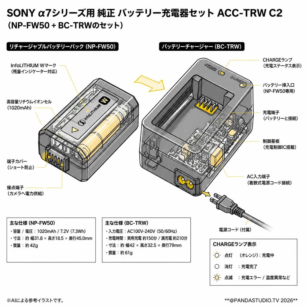SONY α7シリーズ用 純正 バッテリー充電器セット ACC-TRW C2 (NP-FW50 + BC-TRWのセット) スペック