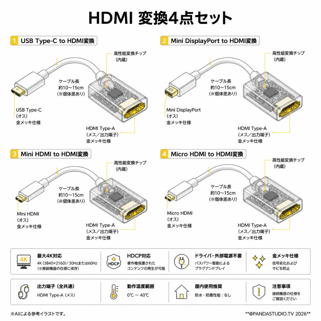 HDMI 変換4点セット スペック