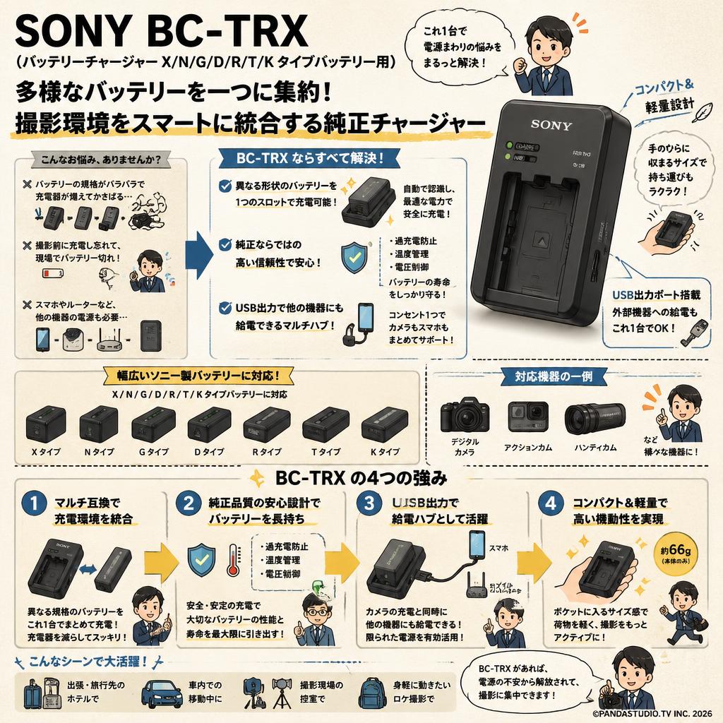 SONY BC-TRX（バッテリーチャージャー X/N/G/D/R/T/K タイプバッテリー用） 概要