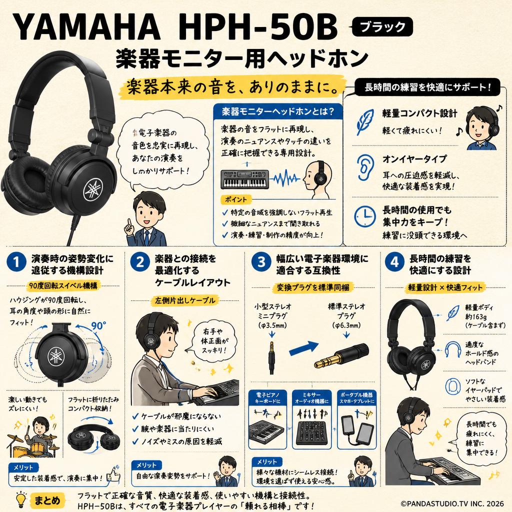 YAMAHA HPH-50B 楽器モニター用ヘッドホン ブラック 概要