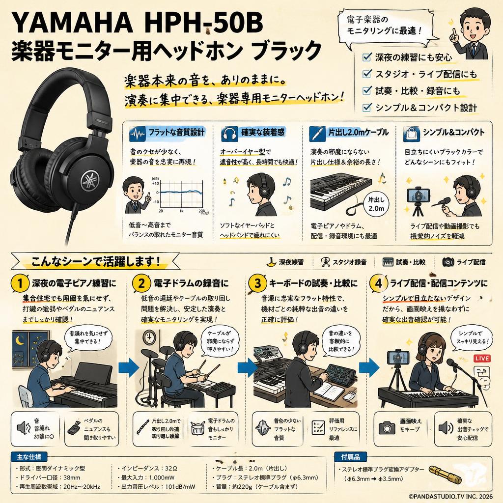 YAMAHA HPH-50B 楽器モニター用ヘッドホン ブラック おもな対象のお客様