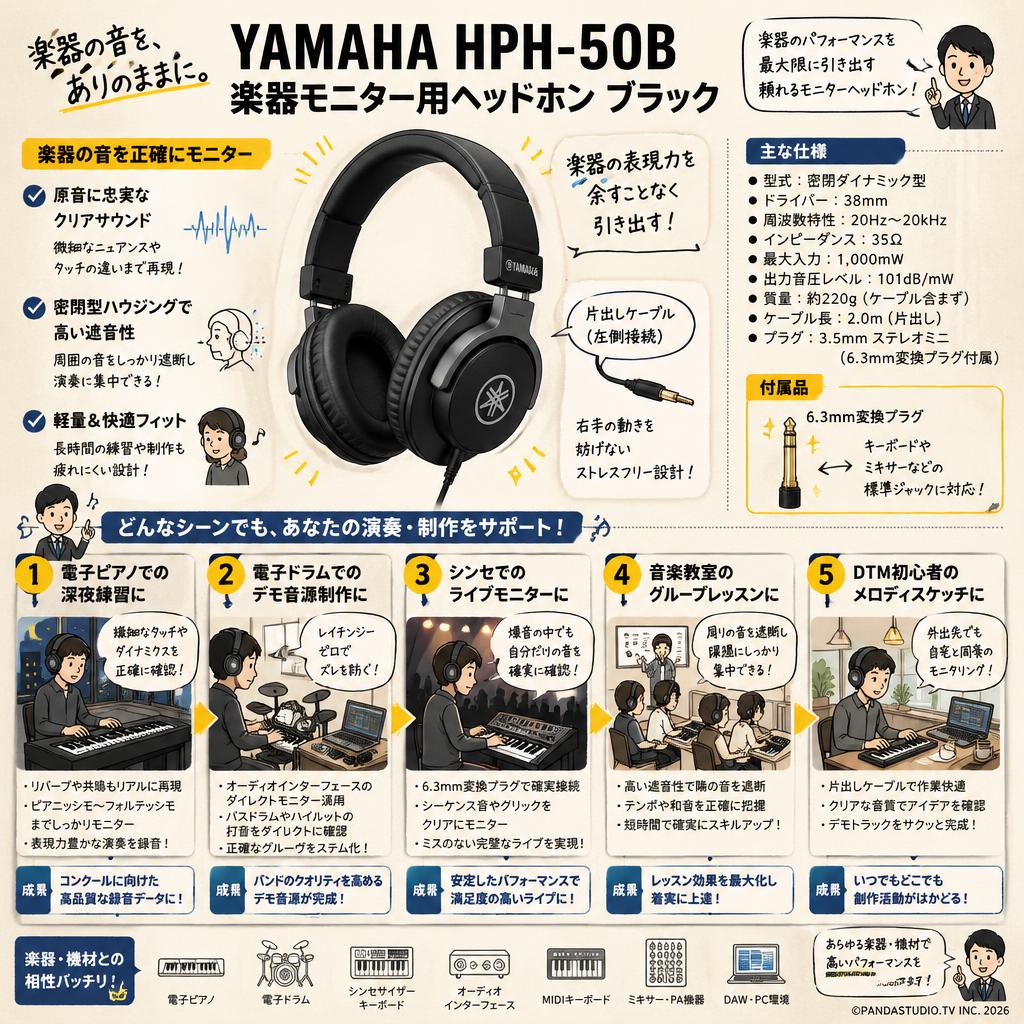 YAMAHA HPH-50B 楽器モニター用ヘッドホン ブラック 用途