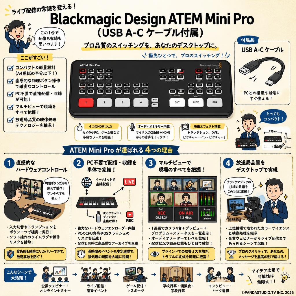 Blackmagic Design ATEM Mini Pro（USB A-C ケーブル付属） 概要