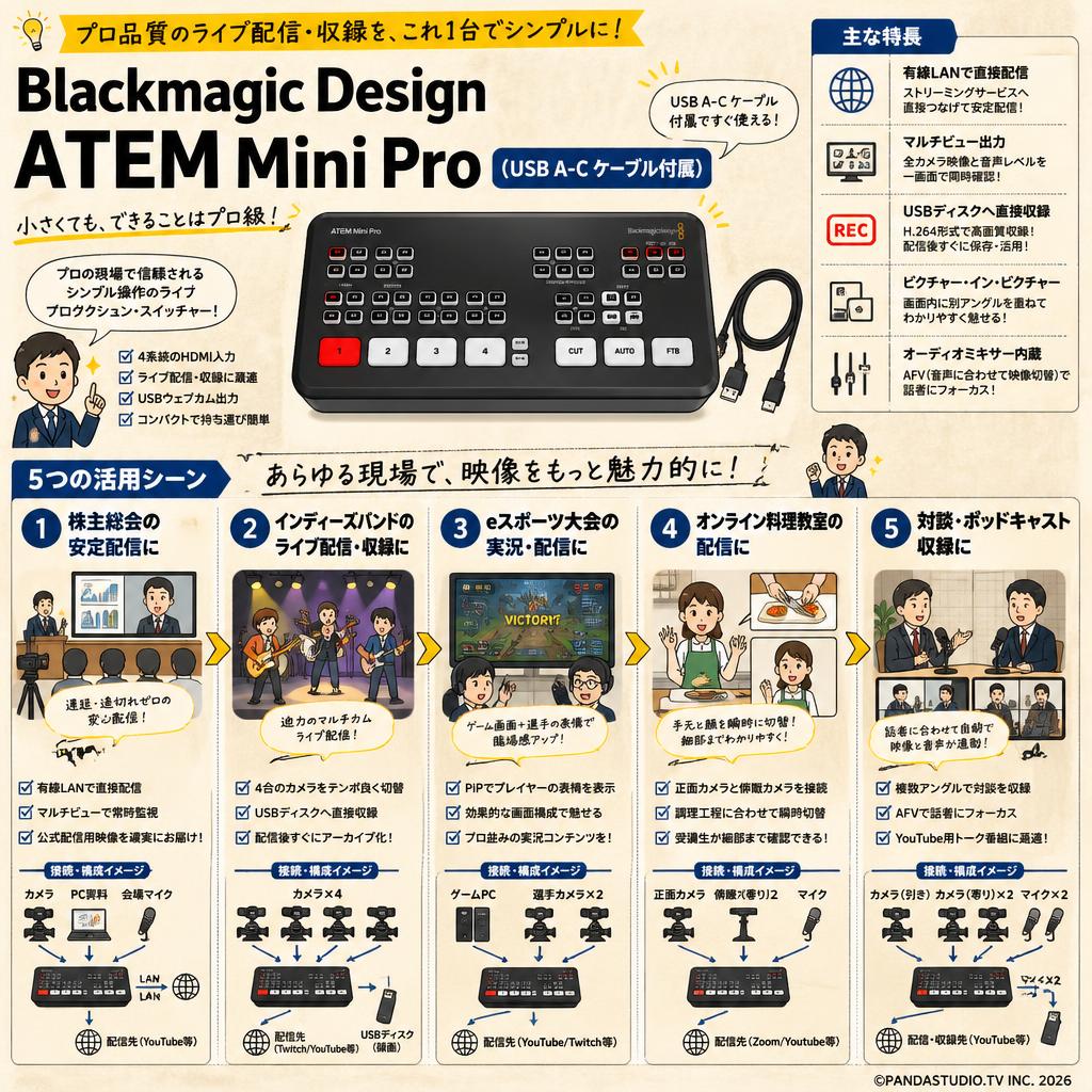 Blackmagic Design ATEM Mini Pro（USB A-C ケーブル付属） 用途
