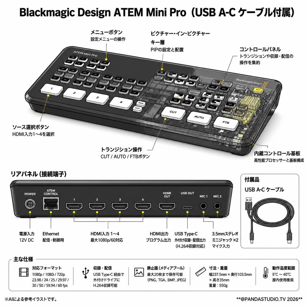 Blackmagic Design ATEM Mini Pro（USB A-C ケーブル付属） スペック