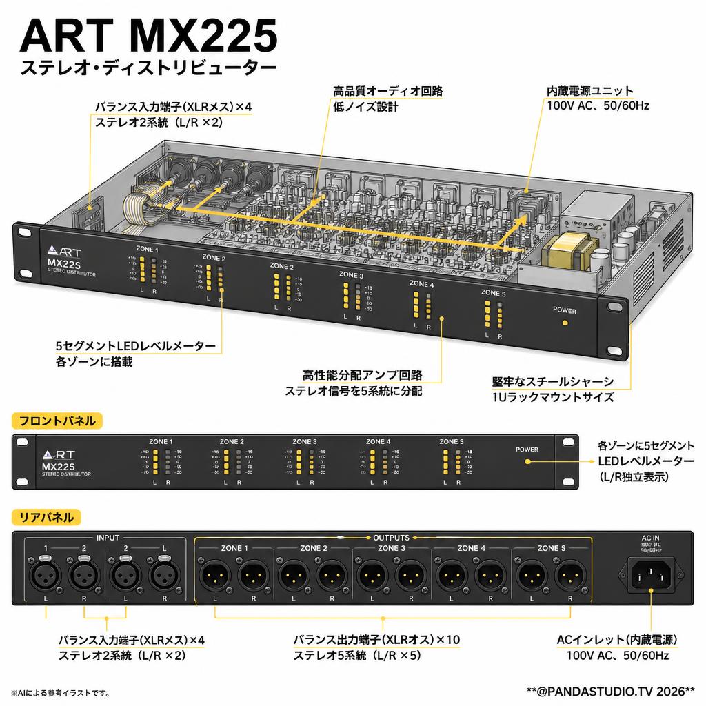 ART  MX225 ステレオ・ディストリビューター スペック