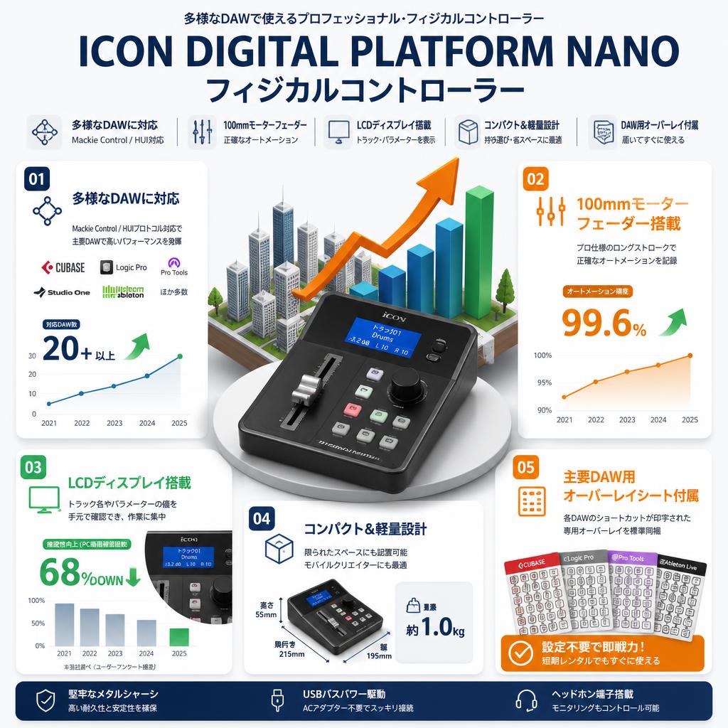 ICON DIGITAL PLATFORM NANO フィジカルコントローラー セールスポイント