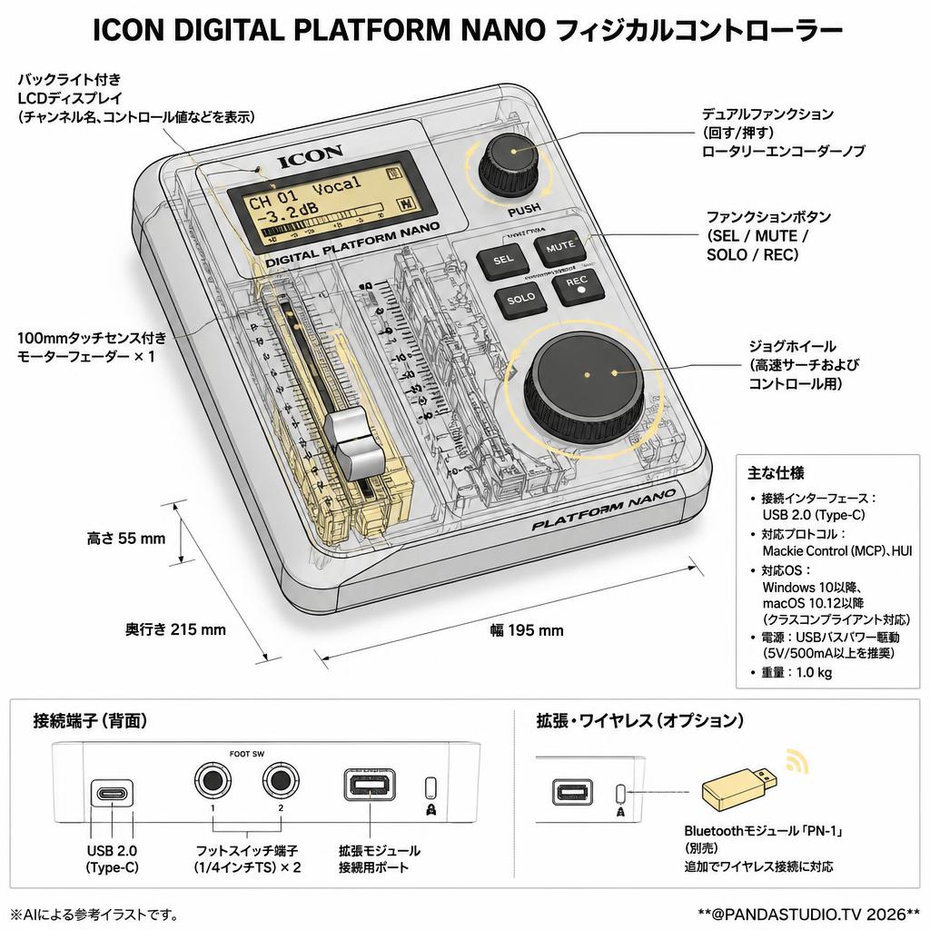 ICON DIGITAL PLATFORM NANO フィジカルコントローラー スペック