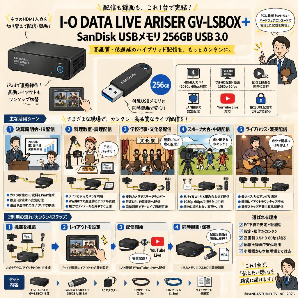 I-O DATA LIVE ARISER GV-LSBOX ＋ SanDisk USBメモリ 256GB USB 3.0 用途