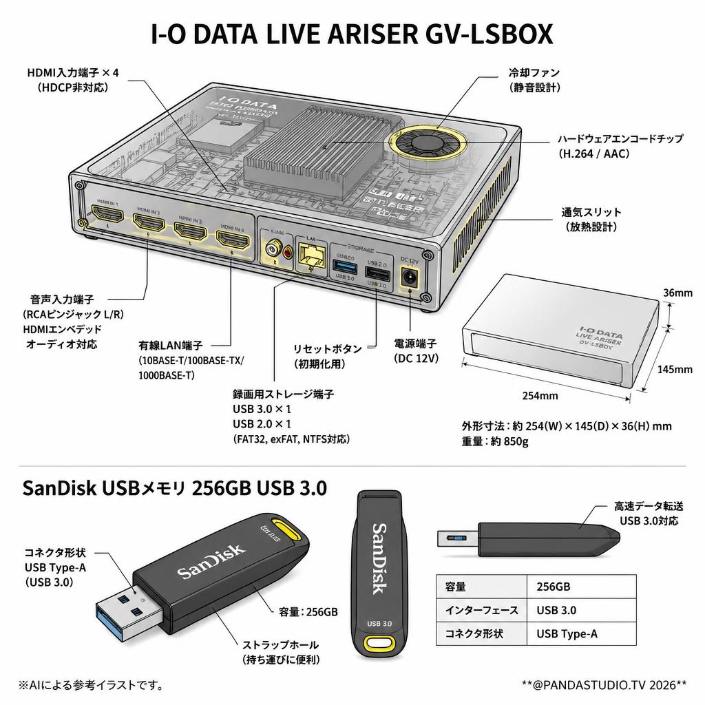 I-O DATA LIVE ARISER GV-LSBOX ＋ SanDisk USBメモリ 256GB USB 3.0 スペック