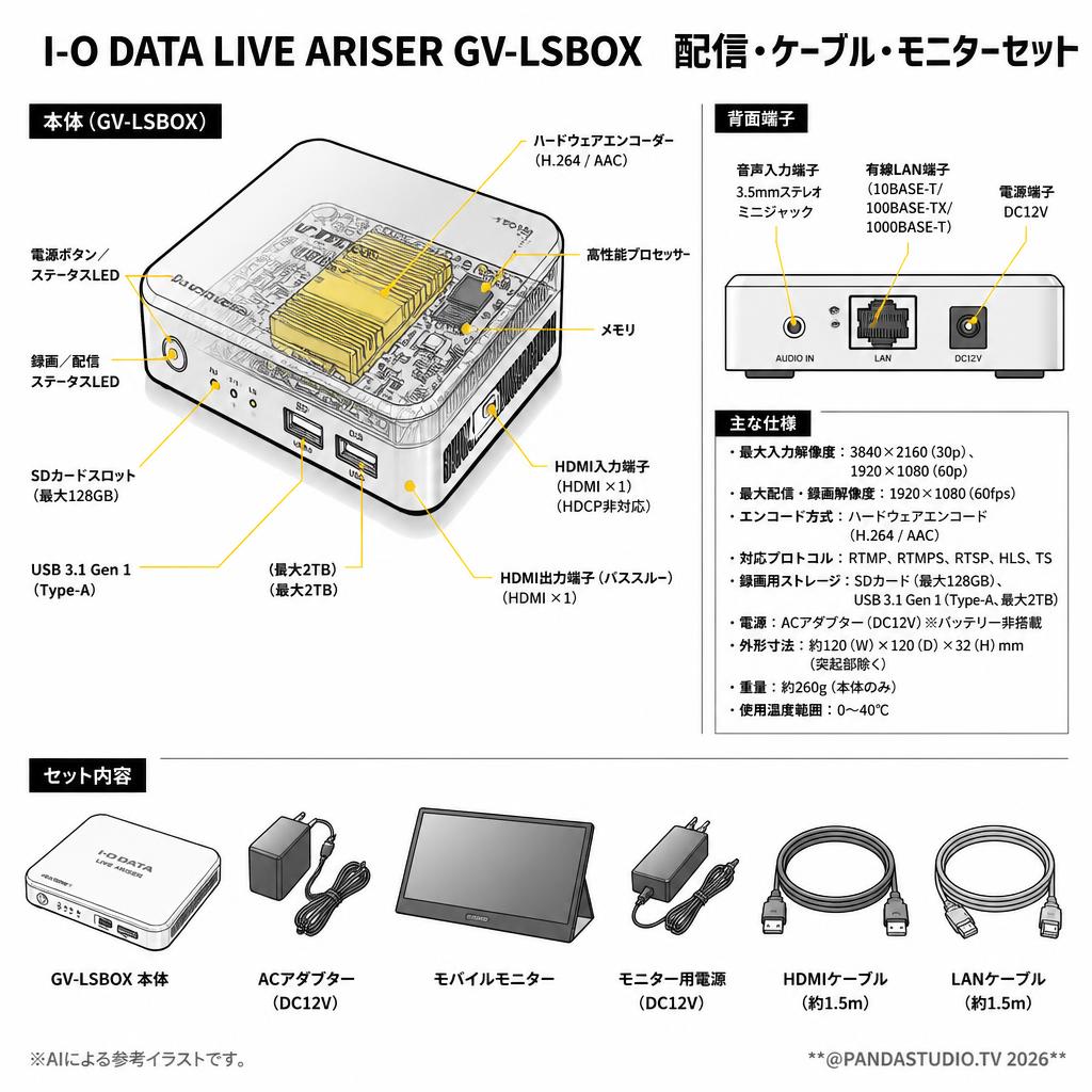 I-O DATA LIVE ARISER GV-LSBOX  配信・ケーブル・モニターセット スペック