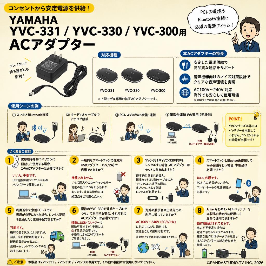YAMAHA YVC-331 /YVC-330/YVC-300用ACアダプター FAQ（よくある質問と答え）