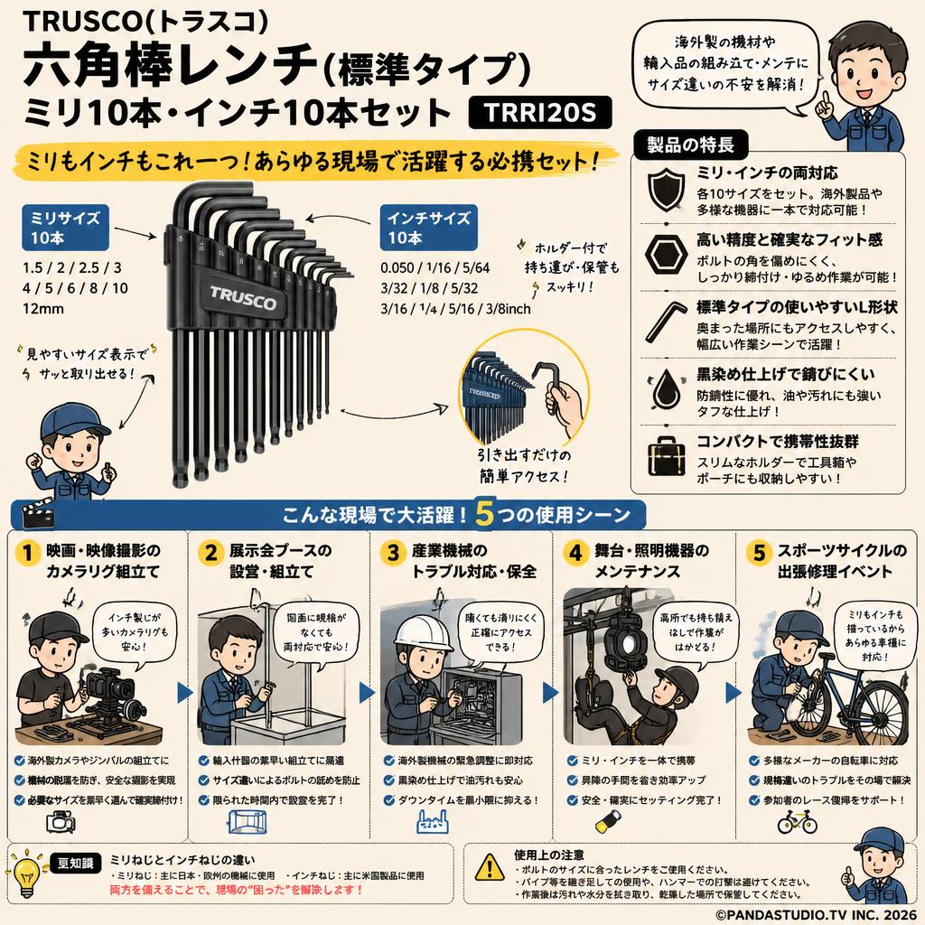 TRUSCO(トラスコ) 六角棒レンチ(標準タイプ) ミリ10本・インチ10本セット TRRI20S 用途