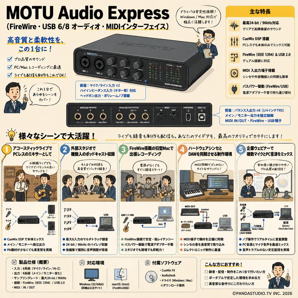 MOTU Audio Express （FireWire・USB 6/8 オーディオ・MIDIインターフェイス） 用途