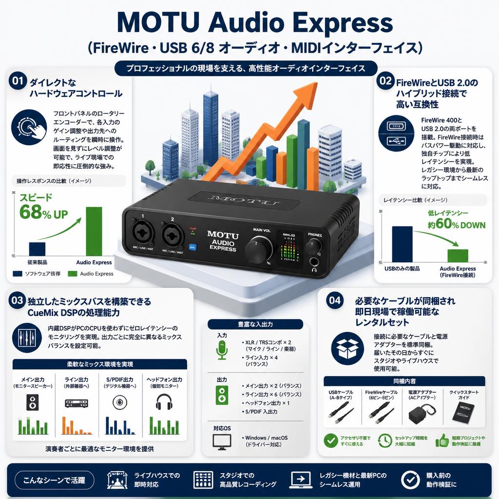 MOTU Audio Express （FireWire・USB 6/8 オーディオ・MIDIインターフェイス） セールスポイント