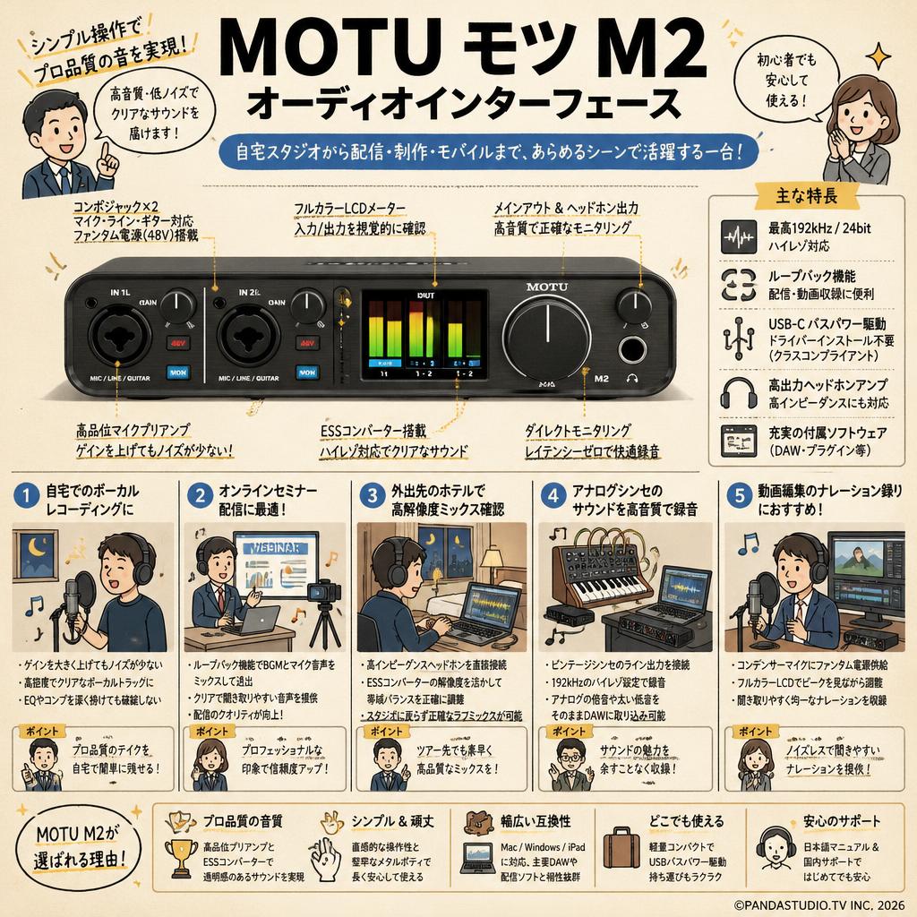 MOTU モツ M2 オーディオインターフェース 用途