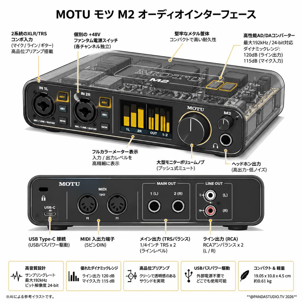 MOTU モツ M2 オーディオインターフェース スペック