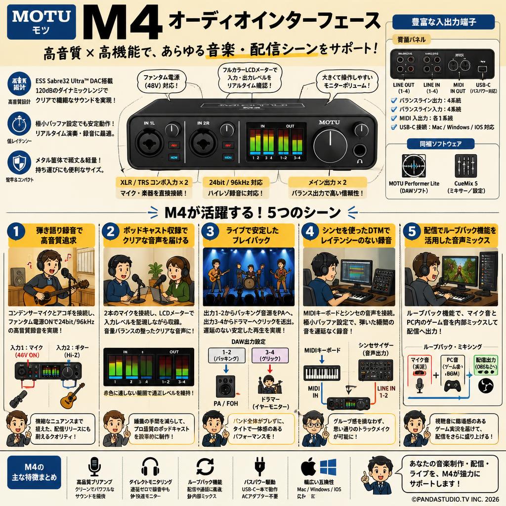 MOTU モツ M4 オーディオインターフェース 用途
