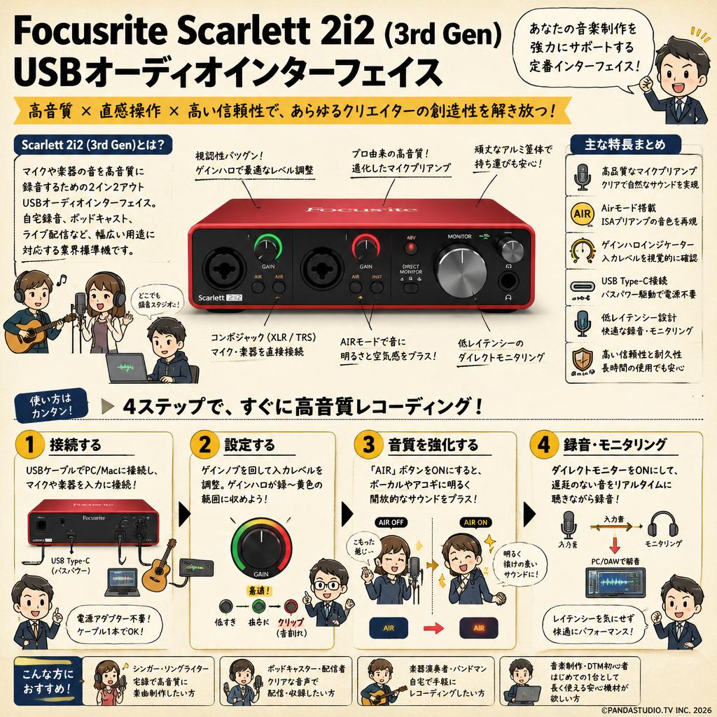 Focusrite Scarlett 2i2 (3rd Gen) USBオーディオインターフェイス 概要