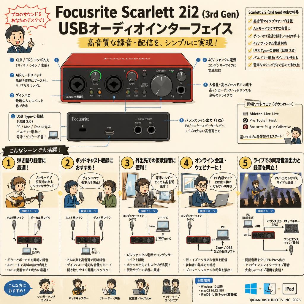 Focusrite Scarlett 2i2 (3rd Gen) USBオーディオインターフェイス 用途