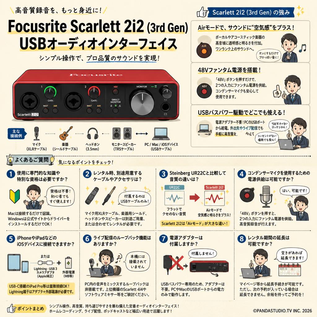 Focusrite Scarlett 2i2 (3rd Gen) USBオーディオインターフェイス FAQ（よくある質問と答え）
