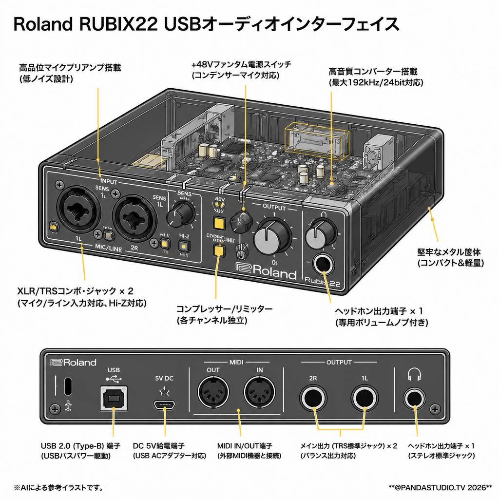 Roland RUBIX22 USBオーディオインターフェイス スペック