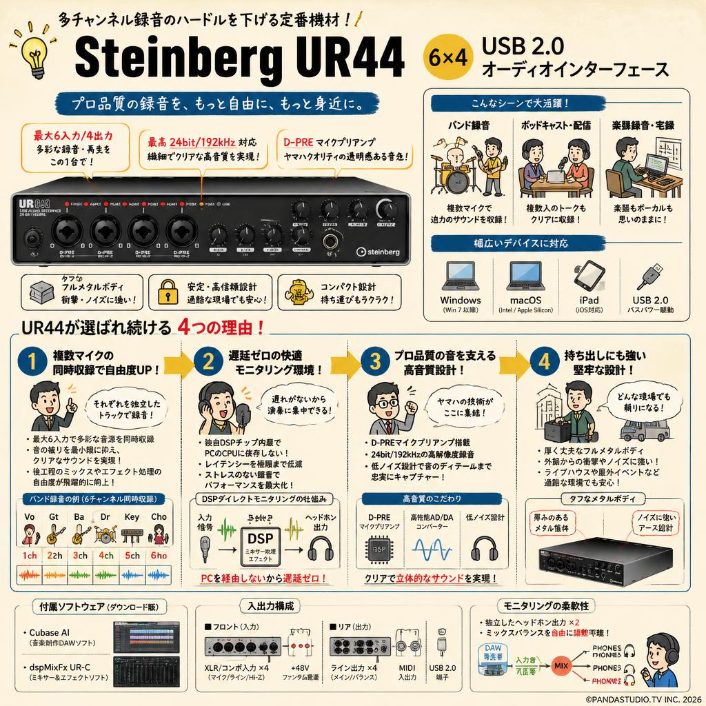 Steinberg UR44 6×4 USB 2.0 オーディオインターフェース 概要
