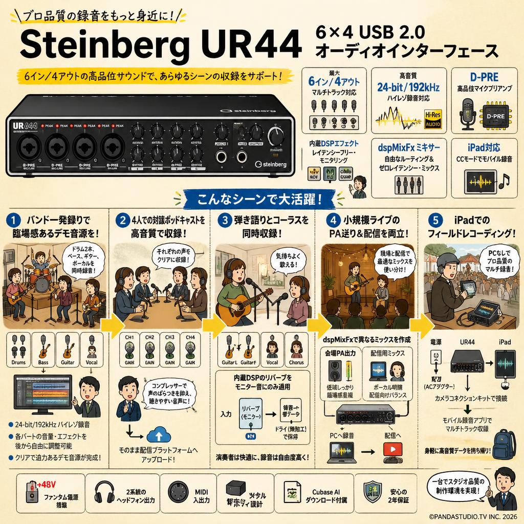Steinberg UR44 6×4 USB 2.0 オーディオインターフェース 用途